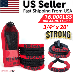 KEEGAN TOOLS 1.25"x30' Kinetic Energy Recovery Rope 46000 lbs Tow Rope Carry Bag (Rope Size: 3/4" x 20 ft) KEEGAN TOOLS 1.25"x30' Kinetic Energy Recovery Rope 46000 lbs Tow Rope Carry Bag (Rope Size: 3/4" x 20 ft)